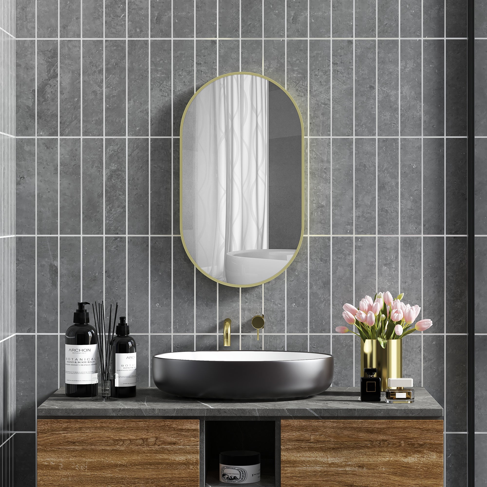 Espejo de baño ovalado, montaje horizontal o vertical, 40x70 cm, marco ...