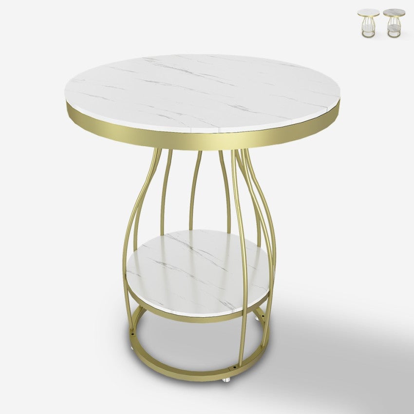 Table basse ronde 50x63cm en métal doré et marbre Neep XL - Blanc ...