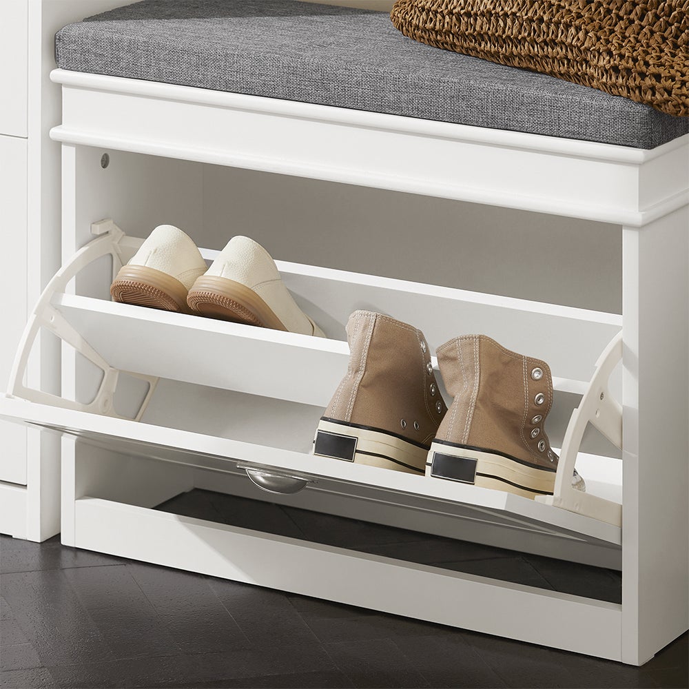SoBuy Banc à Chaussures Meuble à Chaussures avec Coussin Rembourré, 1 attatant, 4 Paires, Blanc, FSR82-K-W - 5