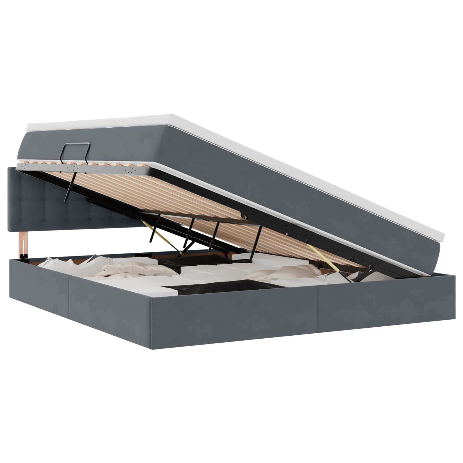 Lit de rangement gris foncé, 160 x 200 cm, en velours - 2