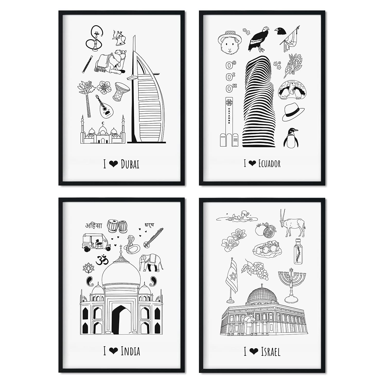 Set de láminas mundo 1. pósteres de paises y ciudades del mundo para viajeros. sin marco - a4
