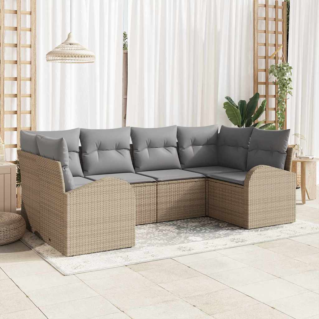 Zestaw Sof na Ogród z poduszką 6 pcs Beżowy Rattan poli vidaXL