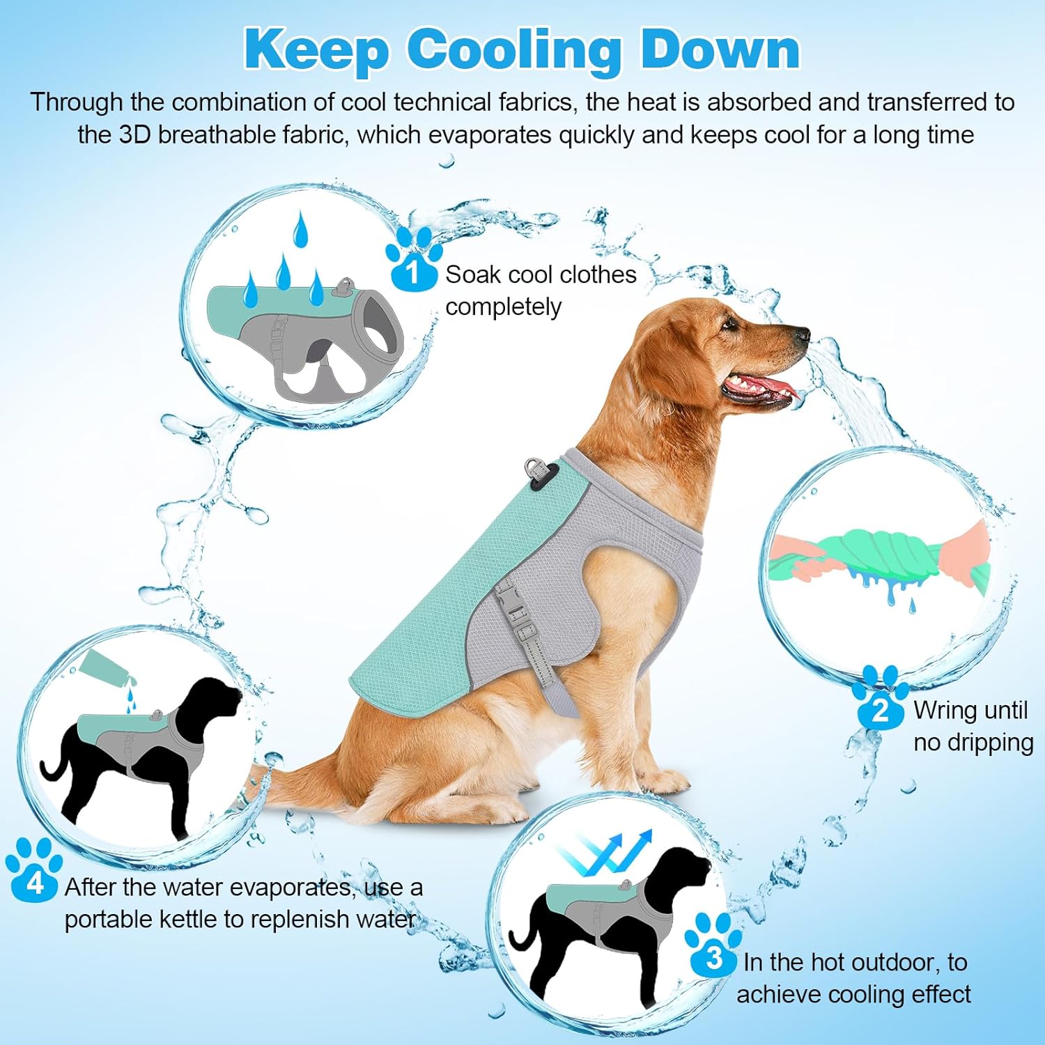 Colete refrescante tipo peitoral para cães tamanho GG, adequado para passeios, acampamento ao ar livre e treinamento cinotécnico de caça - 4