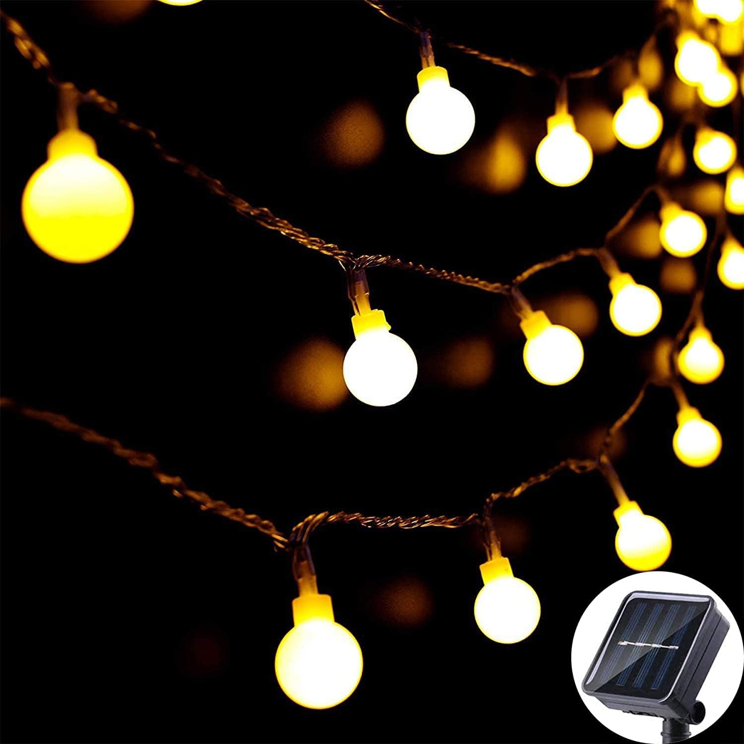 Lampki solarne, 50 diod LED, 7 metrów, 8 trybów, odpowiednie do domu, ogrodu, na imprezy i jako dekoracja świąteczna (ciepłe, białe światło)