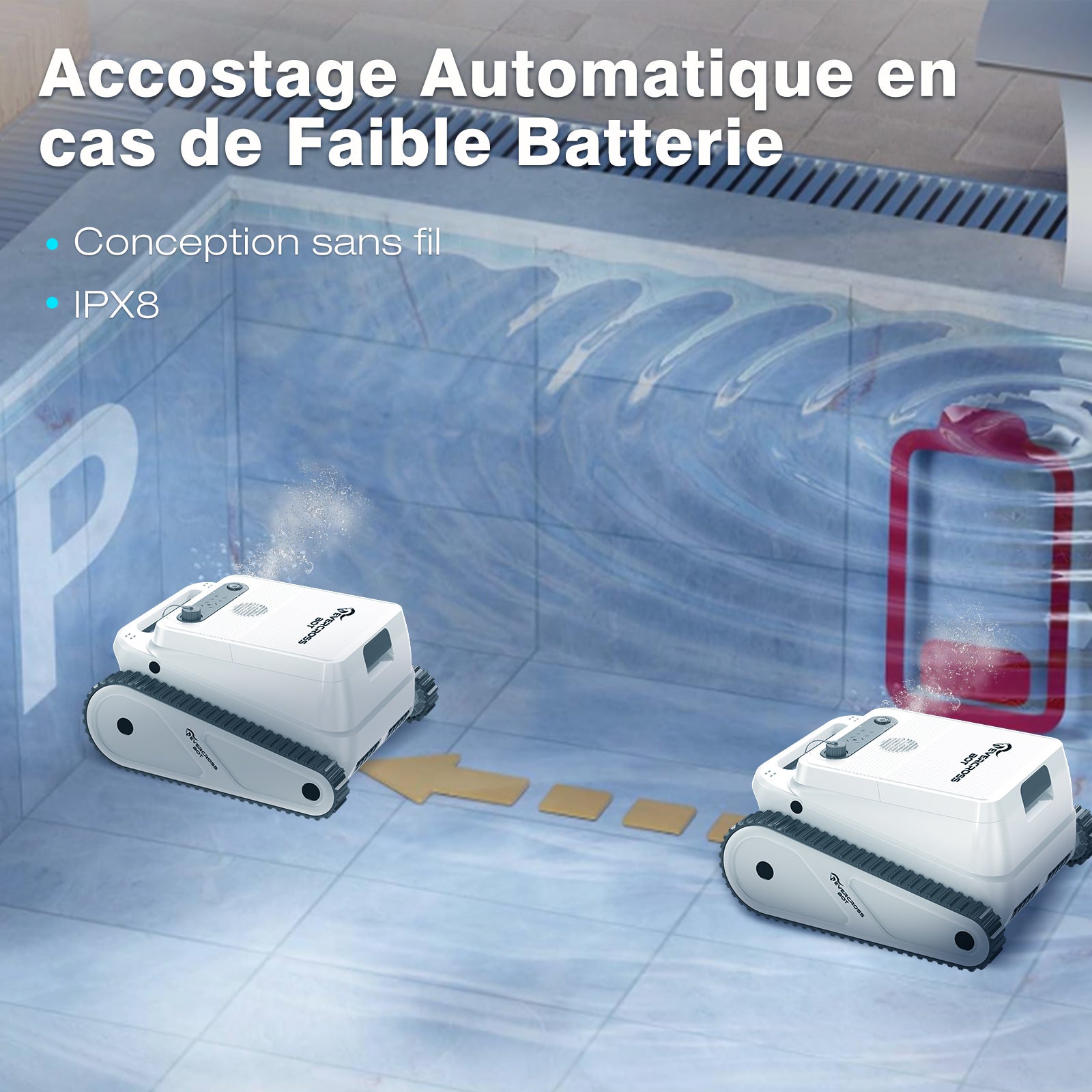 EVERCROSS BOT U8 Robot Piscine Est Équipé de Quatre Moteurs et de Batteries, Prend en Charge la Fonction de Nettoyage de la Ligne de Flottaison, APP - 7