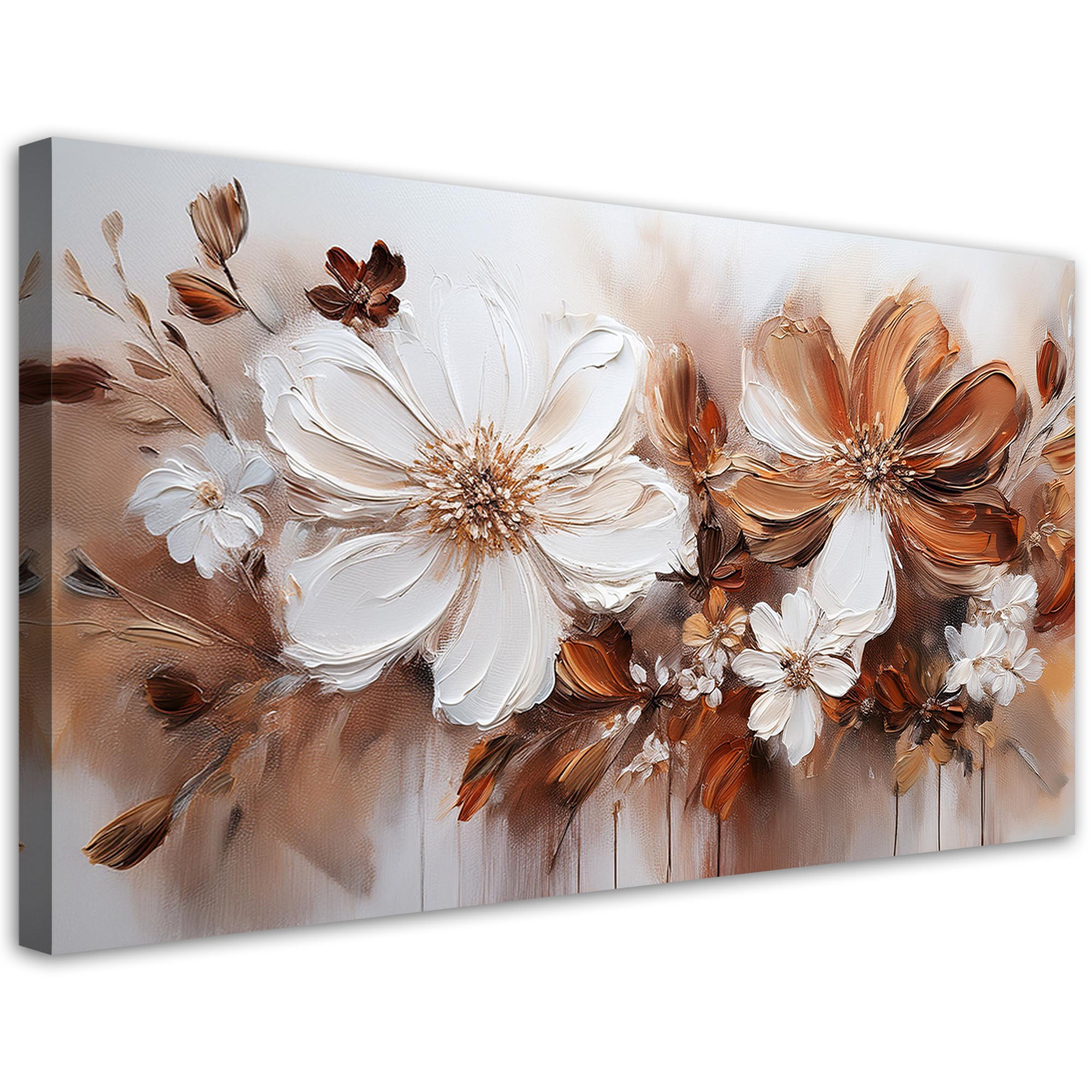Obraz na płótnie, Brązowo Białe Kwiaty Natura 120x60