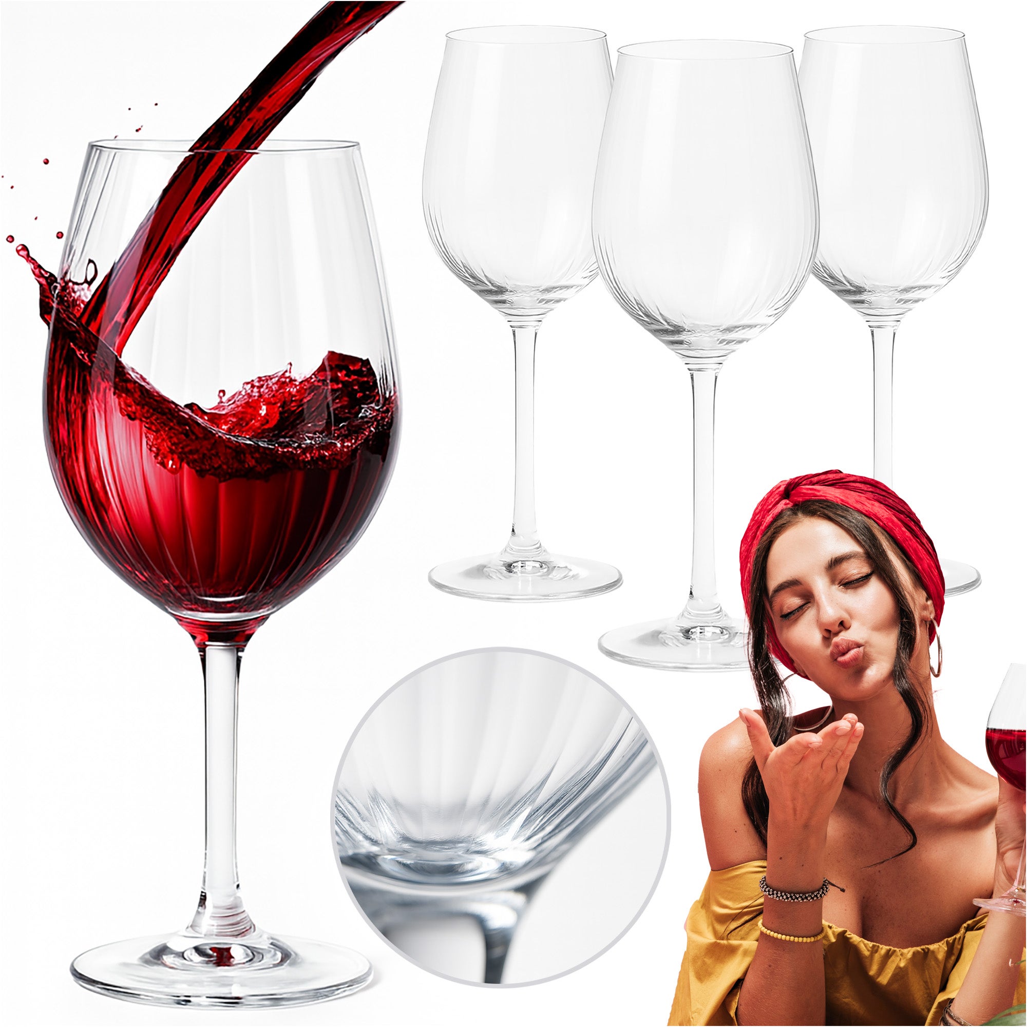 4x Kieliszki Do Wina Szampana Szklanki Eleganckie Szklane 500 ml Zestaw