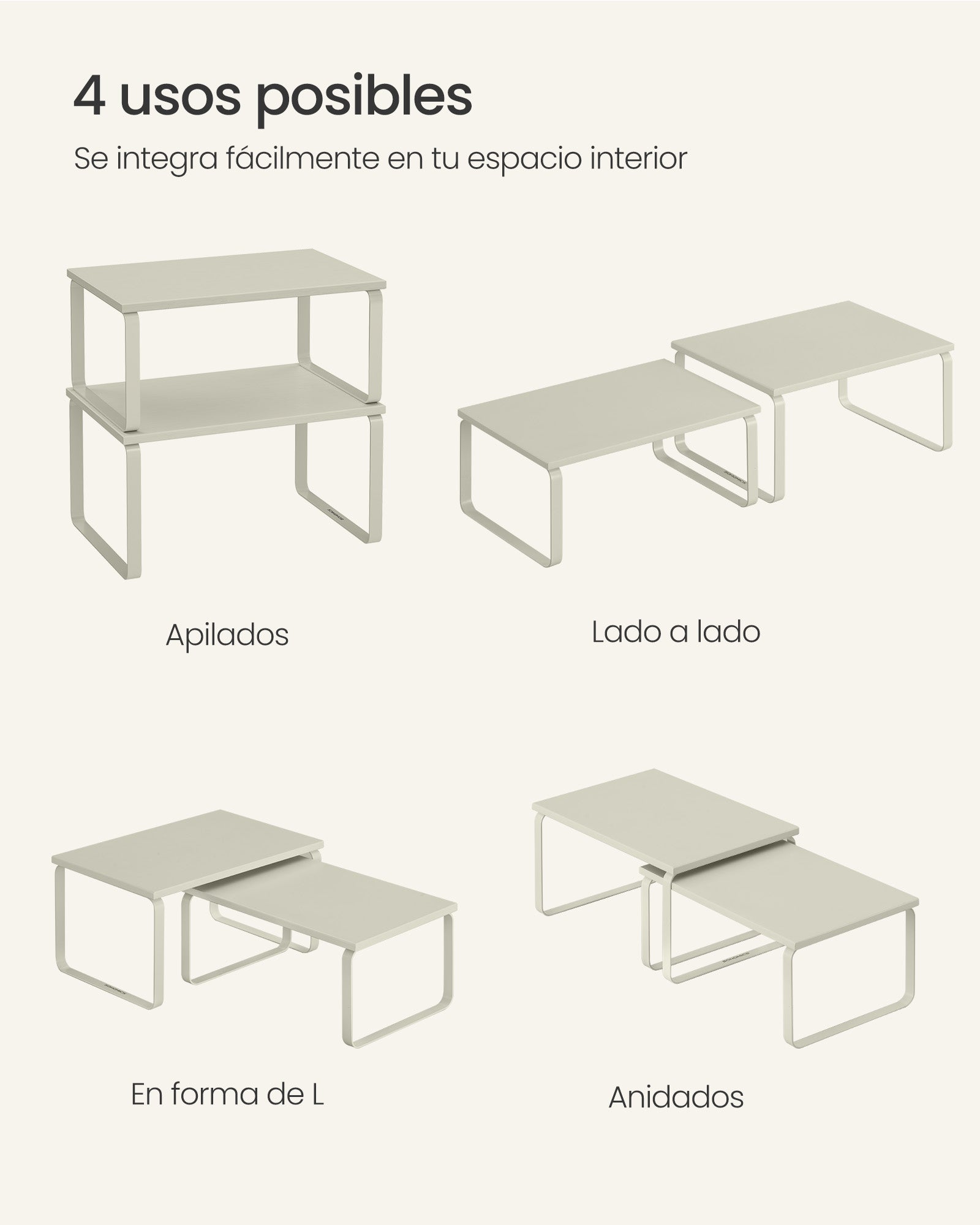 Estante para Especias, Juego de 2, Organizador de Armario, Especiero de Cocina Extensible, Beige - 5