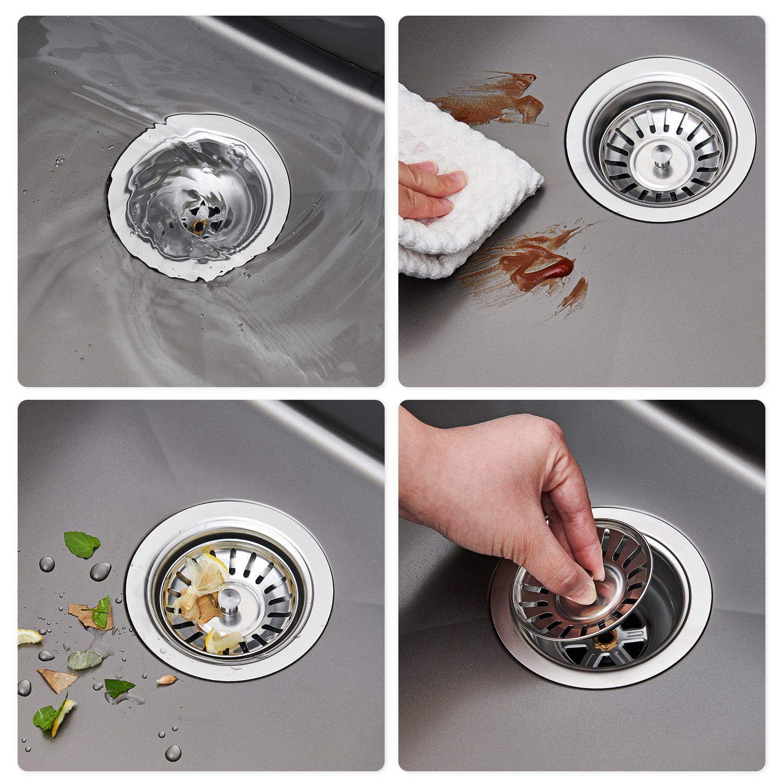 Auralum max Évier de Cuisine 1 Bac 60*44*20CM,Évier 1 Cuve en Acier inoxydable 304,Évier à Encastrer et sous-plan avec Panier de Drainage,Gris-Noir - 4