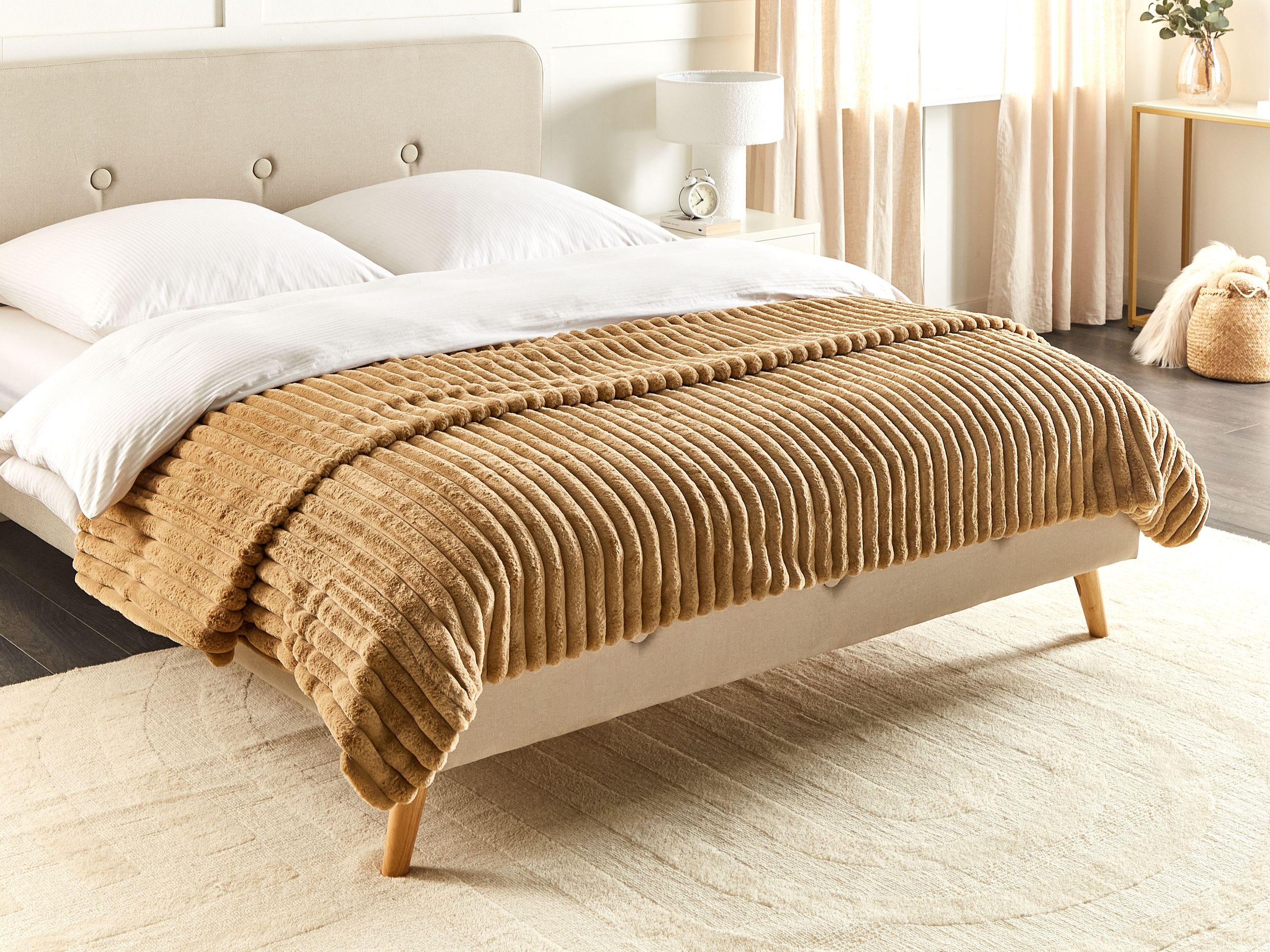 Couvre-lits RAKYA Fourrure synthétique 200 x 220 cm Marron clair - 2