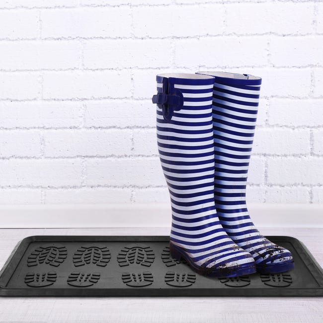 Zerbino In Gomma Antiscivolo, LxP: 80 X 40 Cm Tappetino Per Scarpe Bagnate, Da Ingresso, Con Bordo Alto, Nero, Relaxdays | Leroy Merlin