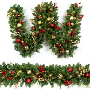 Ghirlanda Natalizia Artificiale 270 Cm – Con Pigne E Bacche Rosse, Per Camino, Scale, Porte E Finestre, Interno Ed Esterno
