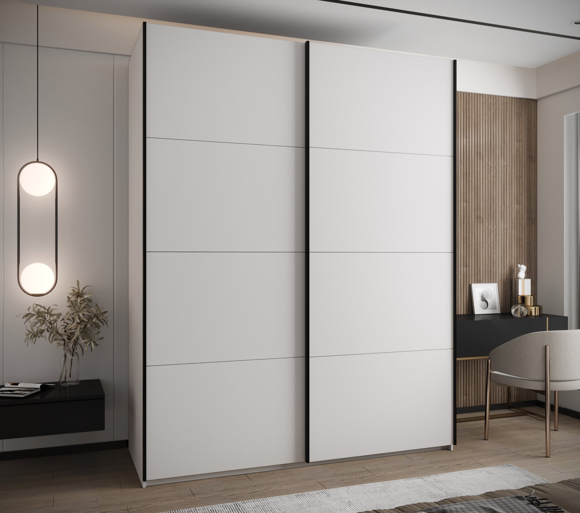 Szafa przesuwna wysoka Lux 1 200 x 64 x 245,5 cm biały + biały + u. czarny - Abiks Meble - 2