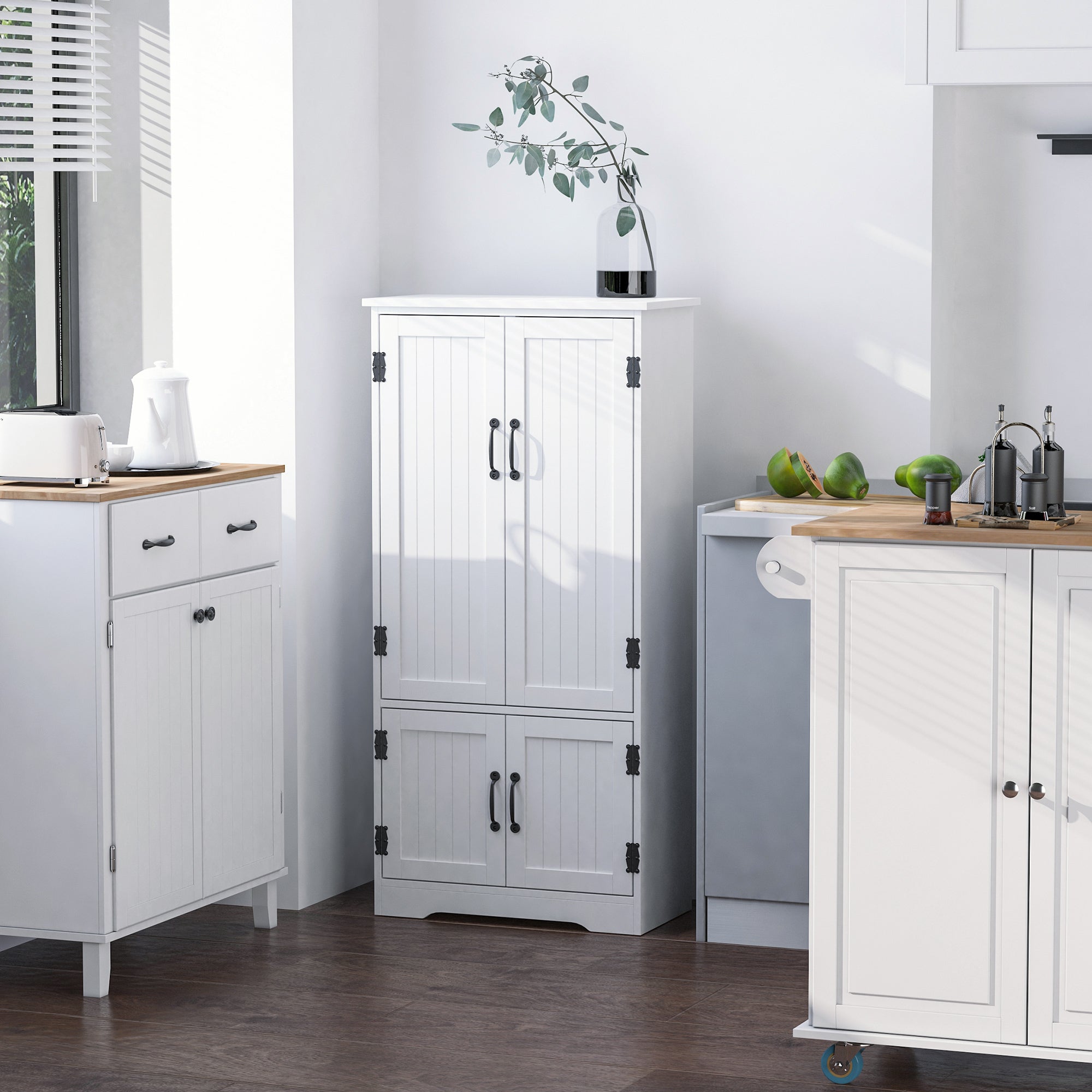HOMCOM Alacena de Cocina Aparador Alto de Cocina Mueble Auxiliar con 4 Puertas y Estantes Ajustables para Salón Baño 60x30x123 cm - 2