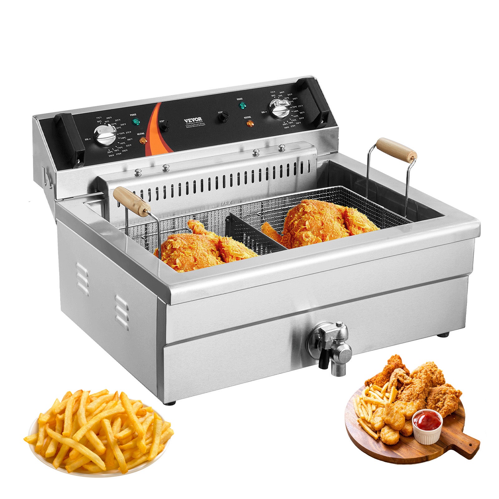 Komercyjna frytkownica elektryczna 2250 W 20 l Stal nierdzewna, ulepszona 200°C VEVOR