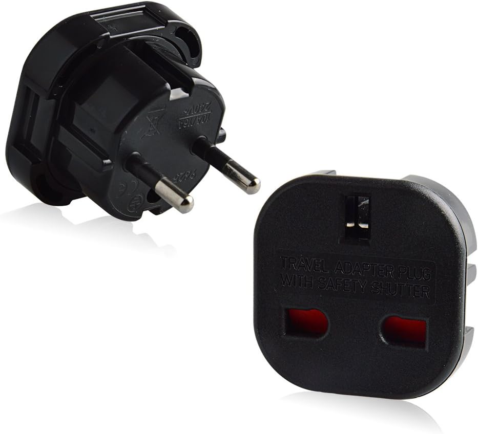 2 x adapter podróżny 3-stykowy UK/Wielka Brytania/Wielka Brytania do 2-stykowego francuskiego/europejskiego/Francji/Europy (opakowanie 2 szt.)