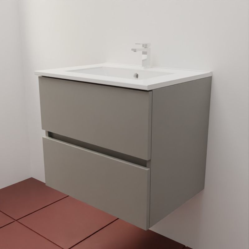 Meuble salle de bain suspendu 60 cm ROSALY INOX- Gris- Plan vasque en Céramique - 3