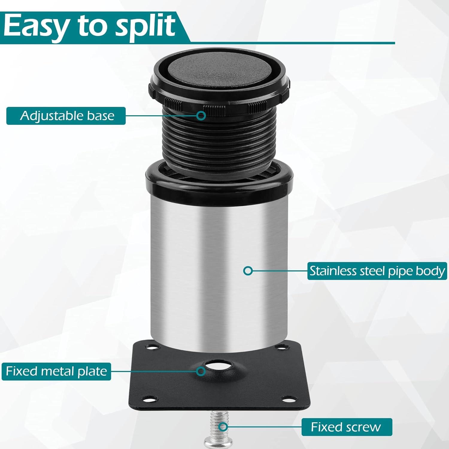 Pieds de meuble Lot de 4pcs Hauteur 100mm Support Armoir réglable acier inoxydable diamètre 5cm - 5