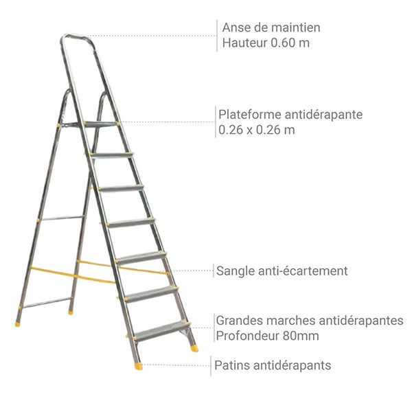 Escabeau 7 marches - Hauteur max. de travail 3.41m - 917 - 3