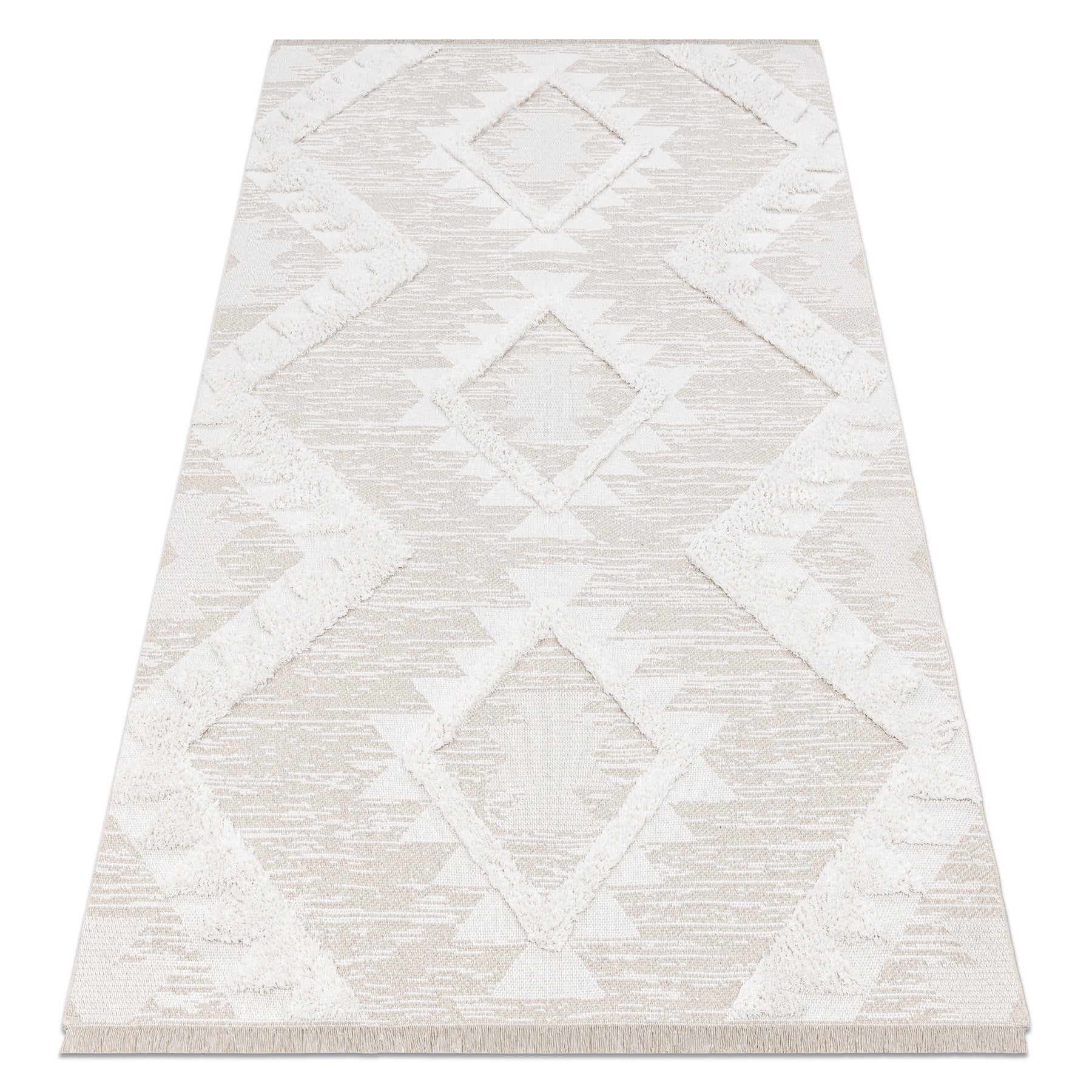 Dywan MOROC 22312 Romby Ekologiczny, EKO SIZAL frędzle - strukturalny beż / krem 117x170 cm
