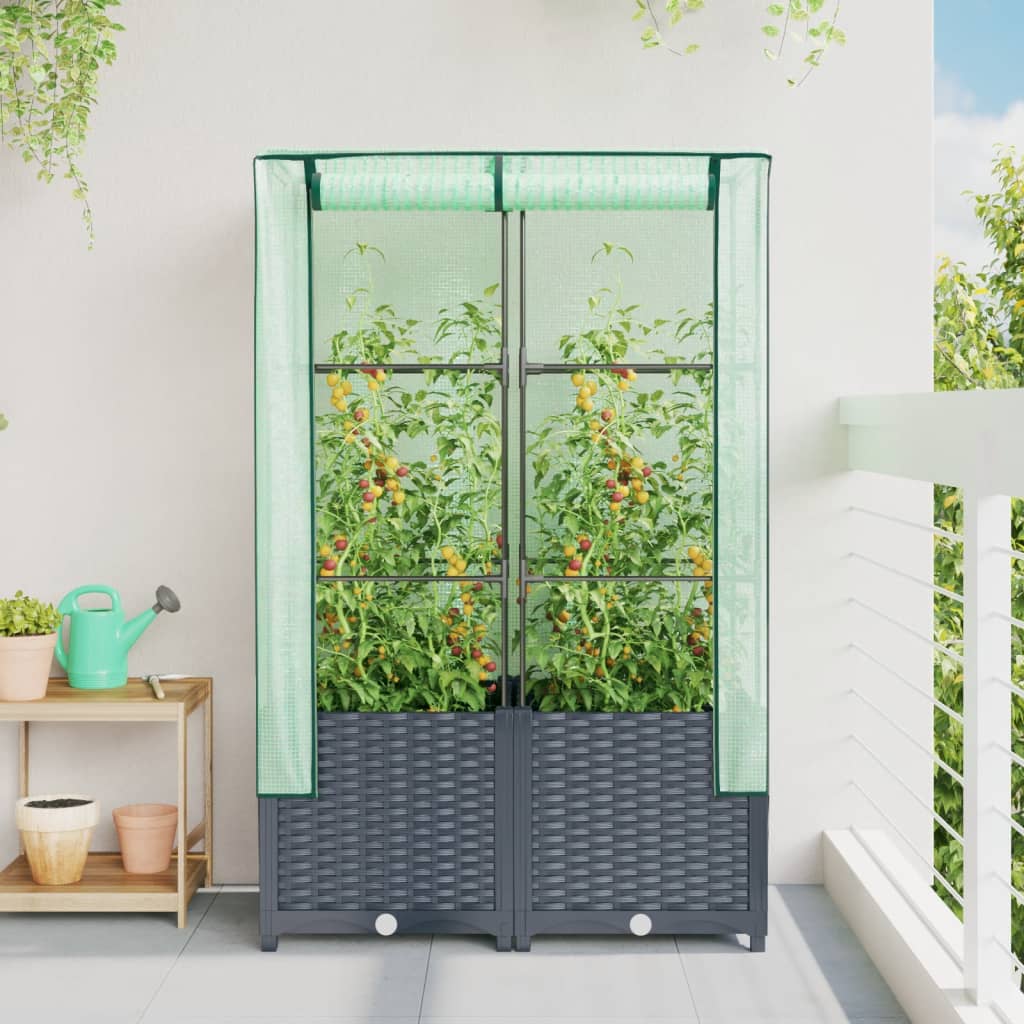 Jardinière surélevée | Pot de Fleurs avec housse aspect rotin 80x40x138 cm CFW65213 - 3