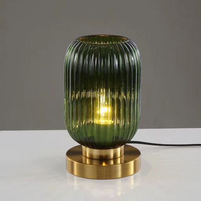 Lampa stołowa, nowoczesna lampka nocna w stylu mid-century, szklana lampa biurkowa, lampka nocna vintage z żarówką (ciepła biel)