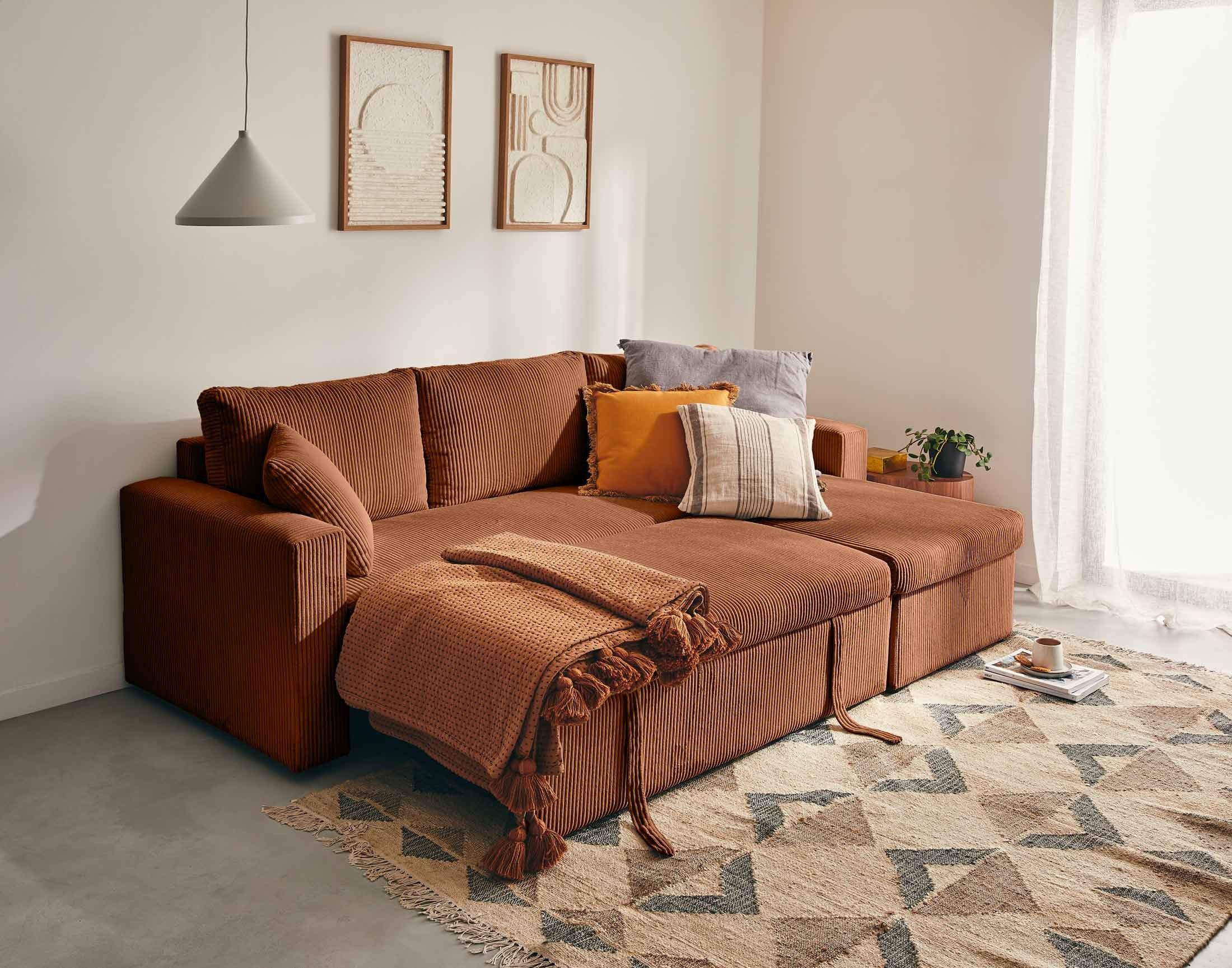 Canapé d'angle convertible 4 places en velours côtelé gris foncé - CYRUS - Best Mobilier - 8