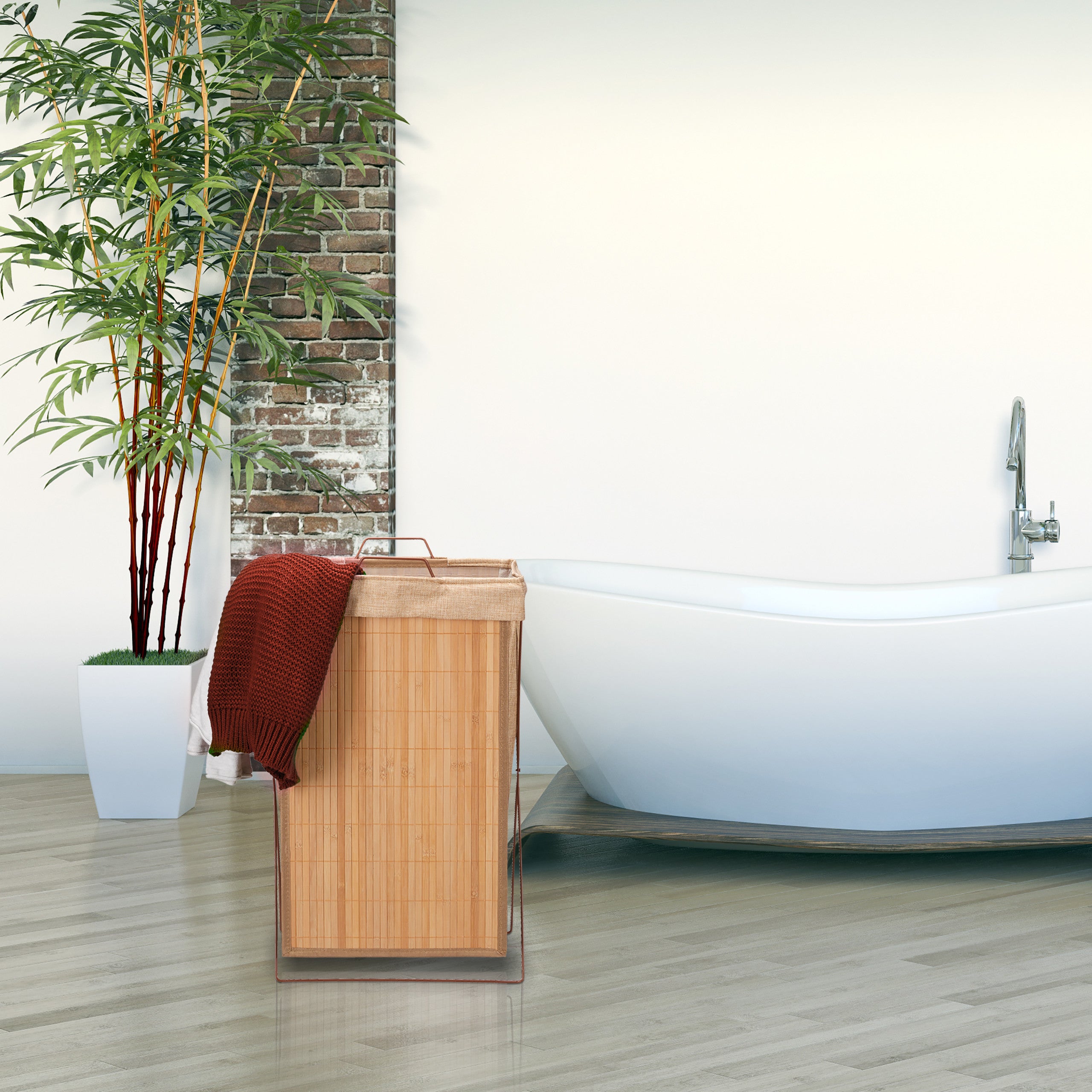 Corbeille à linge bambou 40 L panier à linge pliable sac à linge anse pliant HxlxP 61 x 38 x 22 cm, nature, Relaxdays - 3