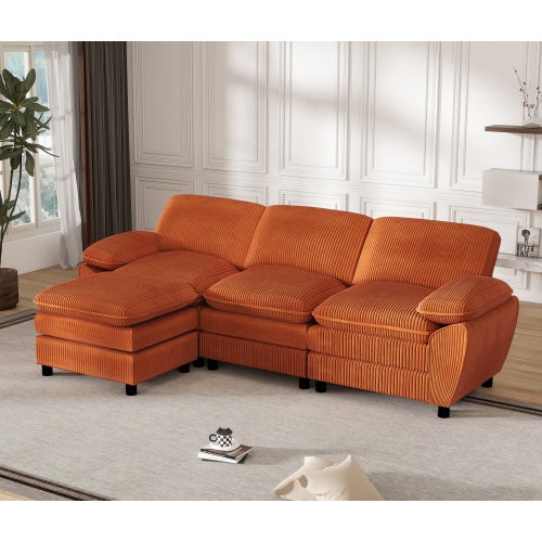 Canapé d'angle 3 places modulaire velours avec pouf amovible - Double coussin + fonction lit - Combinable salon - 3