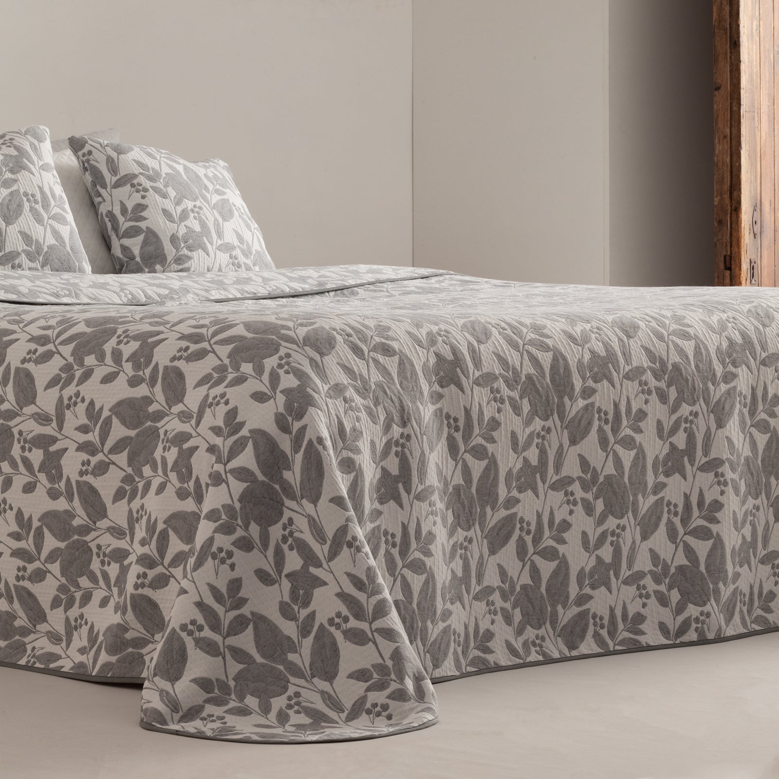 Colcha cama 105 cm leve entretempo primavera verão Floral jacquard algodão respirável, 200x270 cm, cor Cinza - 3