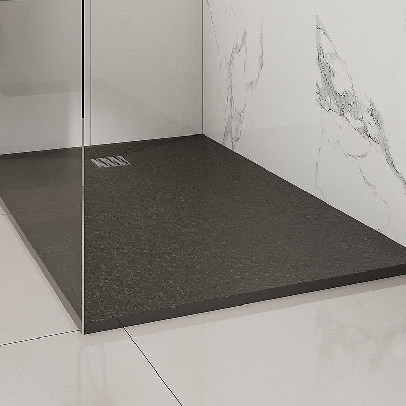 Brodzik posadzkowy lub wpuszczany w posadzkę z żywicy z syfonem - Czarny - 140 x 90 cm - MIRNOSA