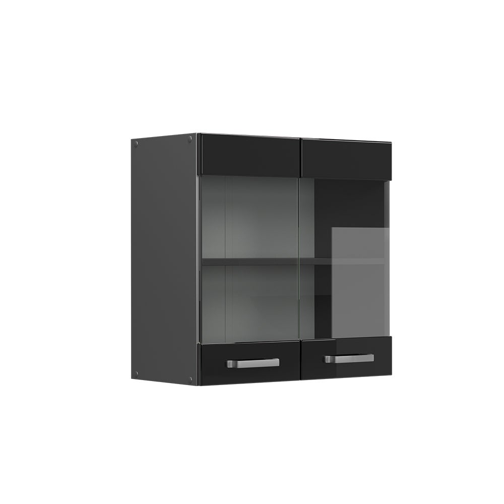 Vicco Szklana szafka kuchenna R-Line, Czarny wysoki połysk, 60 cm