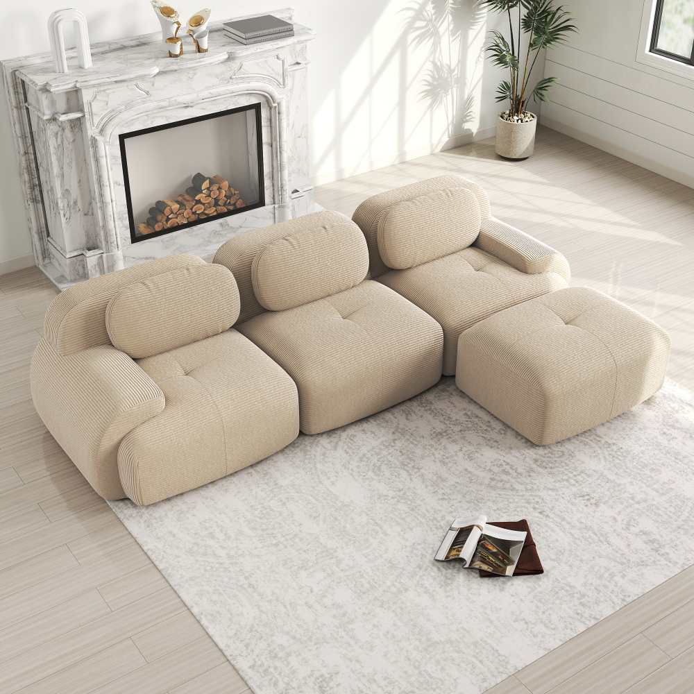 Canapé d’angle modulable ergonomique en tissu côtelé, adapté aux animaux, rembourrage haute élasticité 32D, pour salon et chambre - 2
