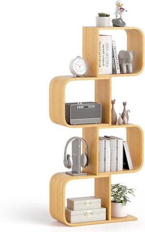 Mensola Porta Libri Design Libreria Albero In Bambù Navaris - 6 Ripiani, Design Scandinavo, 108x59x20 Cm - Per Libri E Oggetti Mobile Multifunzione