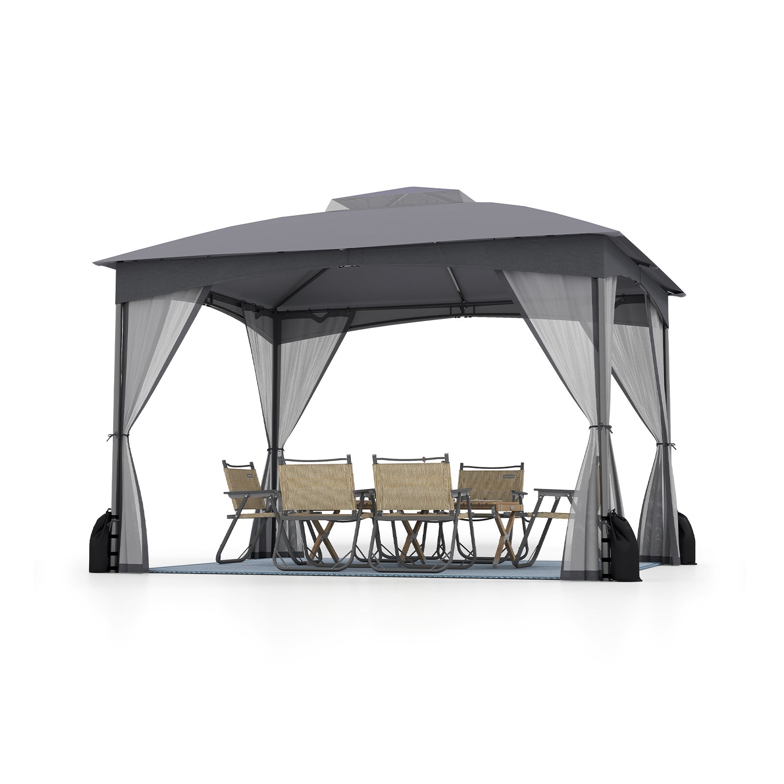 Pawilon składany 3 x 3,6 m, pawilon składany z 4 workami na piasek i 4 moskitierami i podwójnym dachem, wodoszczelny, pawilon ogrodowy z torbą do