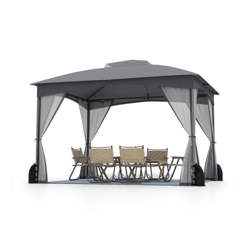 Pawilon składany 3 x 3,6 m, pawilon składany z 4 workami na piasek i 4 moskitierami i podwójnym dachem, wodoszczelny, pawilon ogrodowy z torbą do