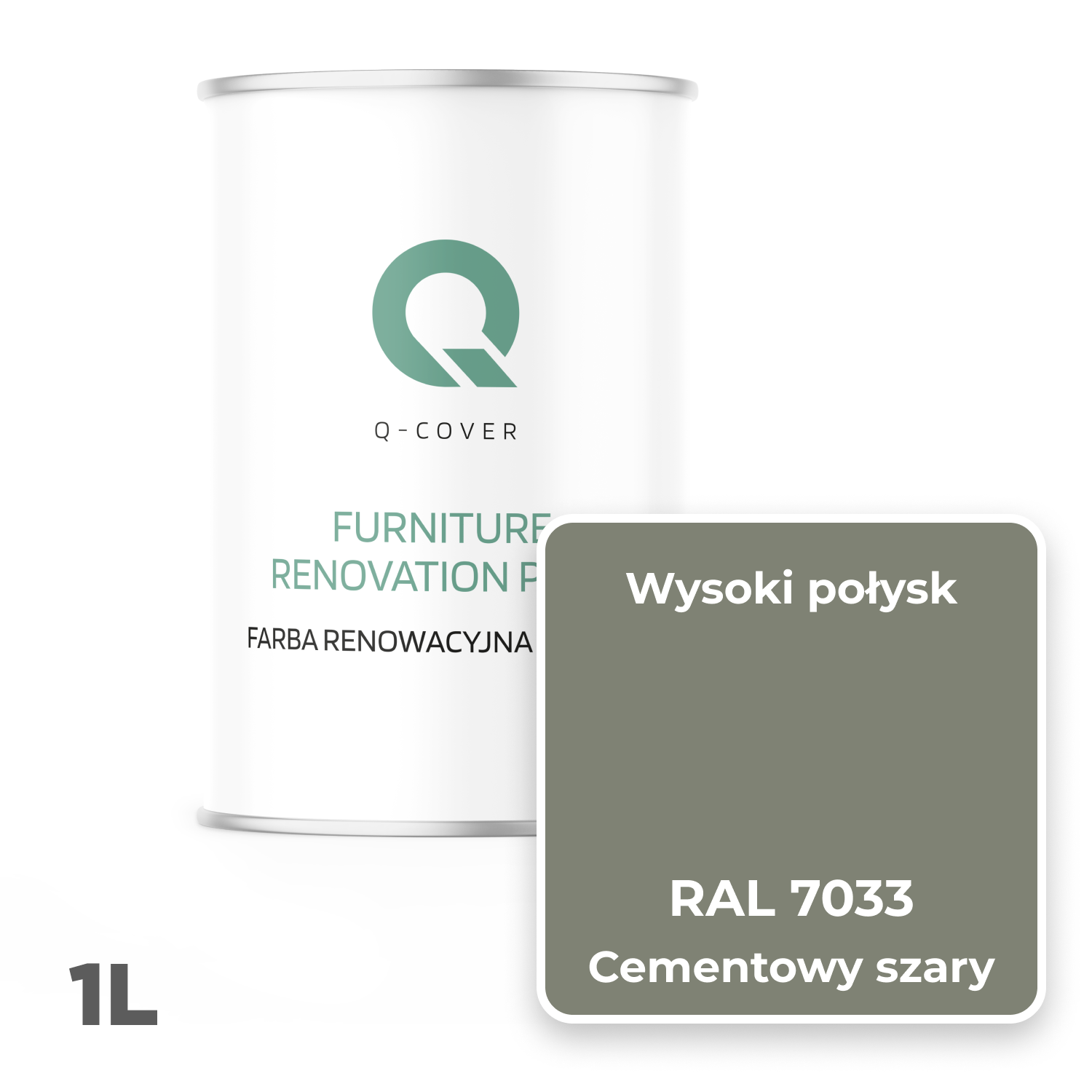 Farba Renowacyjna do Mebli Q-Cover Cementowy szary RAL7033 Wysoki Połysk 1L