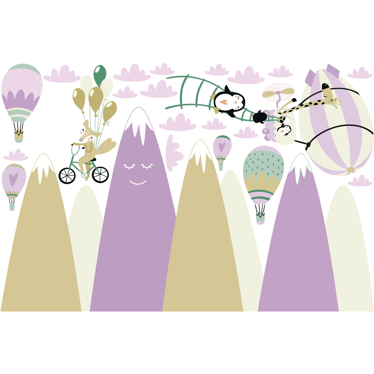 Adesivo montagne scandinave animali e amici divertenti - Sticker adesivo - adesivi murali - 70x105cm - 2