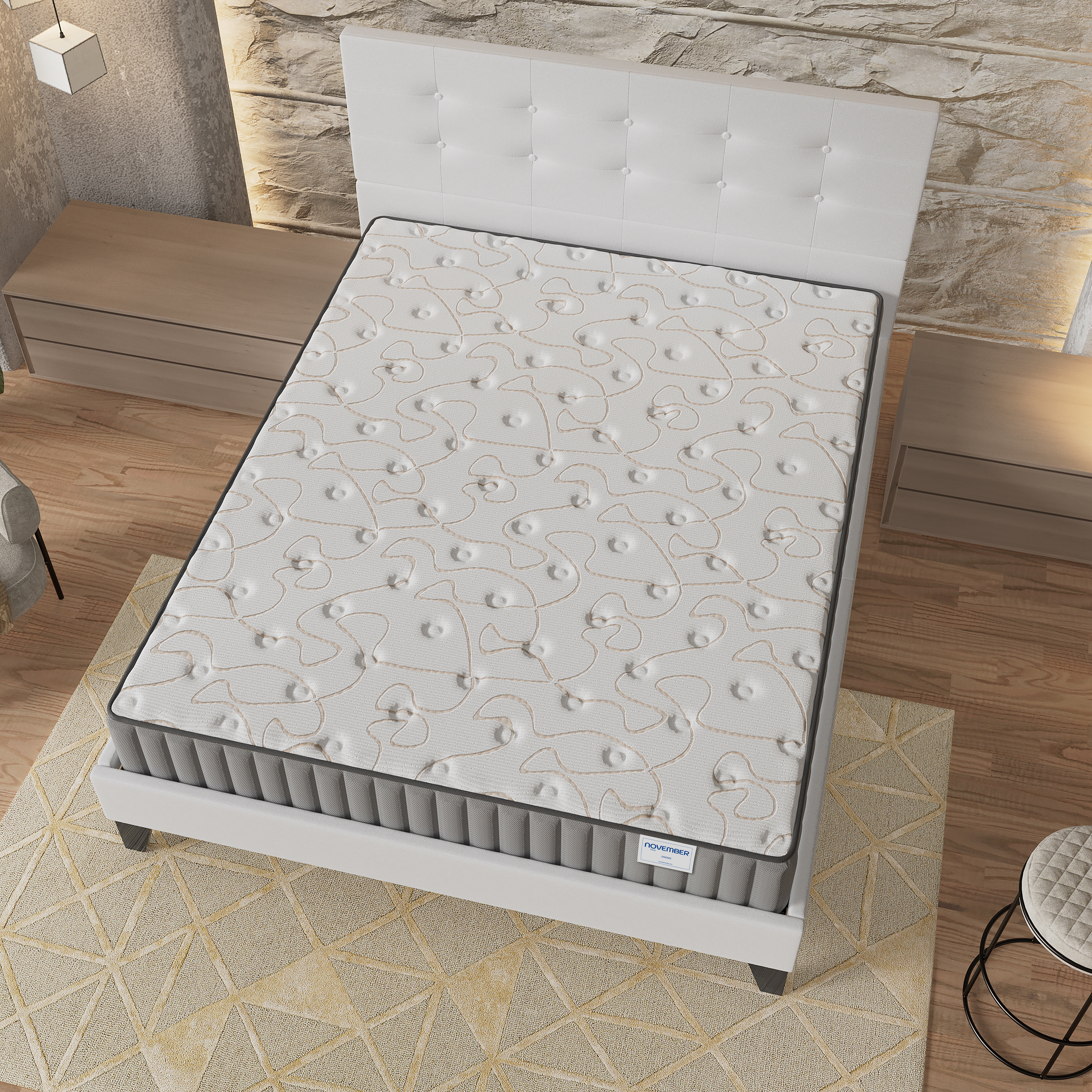 Ensemble 140x190cm-Matelas mémoire de forme + Lit avec tête de lit et sommier à lattes, Matelas 22cm d’épaisseur - 8