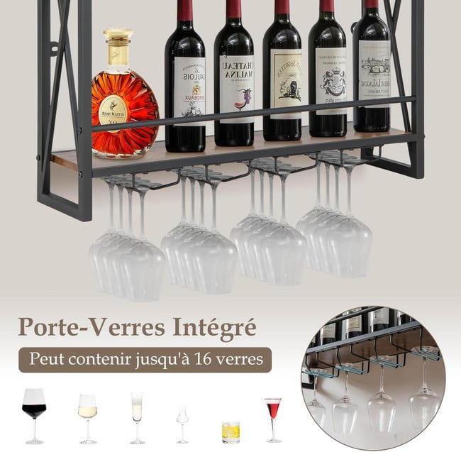 Scaffali per vino industriali a parete con supporto in vetro, ripiani Scaffali per vino industriali a parete con supporto in vetro, ripiani