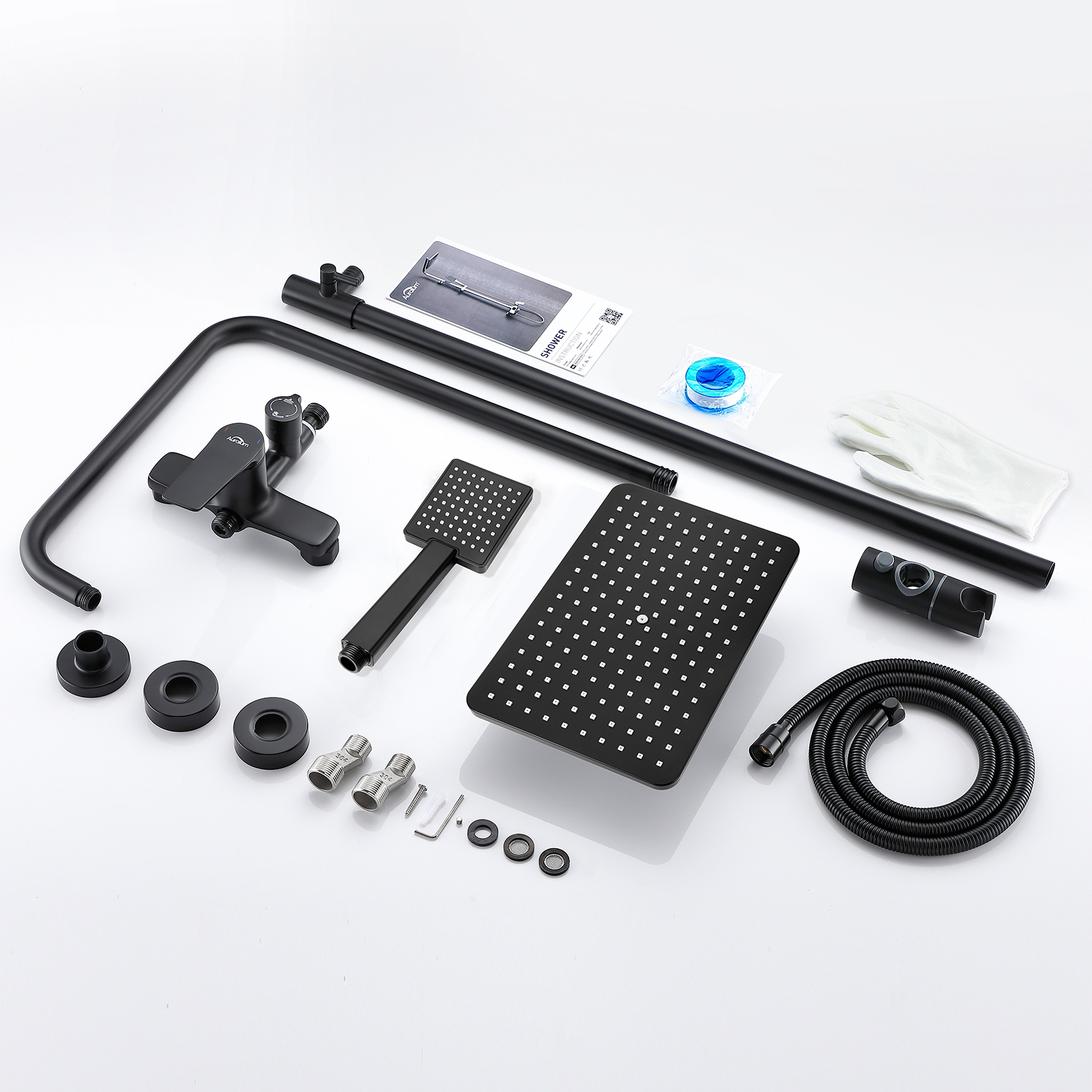Colonne de douche Noir Interrupteur à poignée Ensemble de douche avec 26*19cm douche de tête Douchette à main Carré pour Salle de Bain - 5