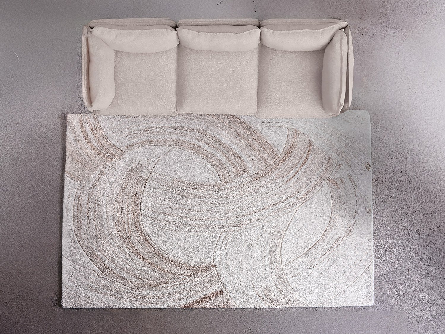 Dywan z abstrakcyjnym wzorem ręcznie tuftowany 100% wełny - 160 x 230 cm - Kość słoniowa i taupe - RAVELINO