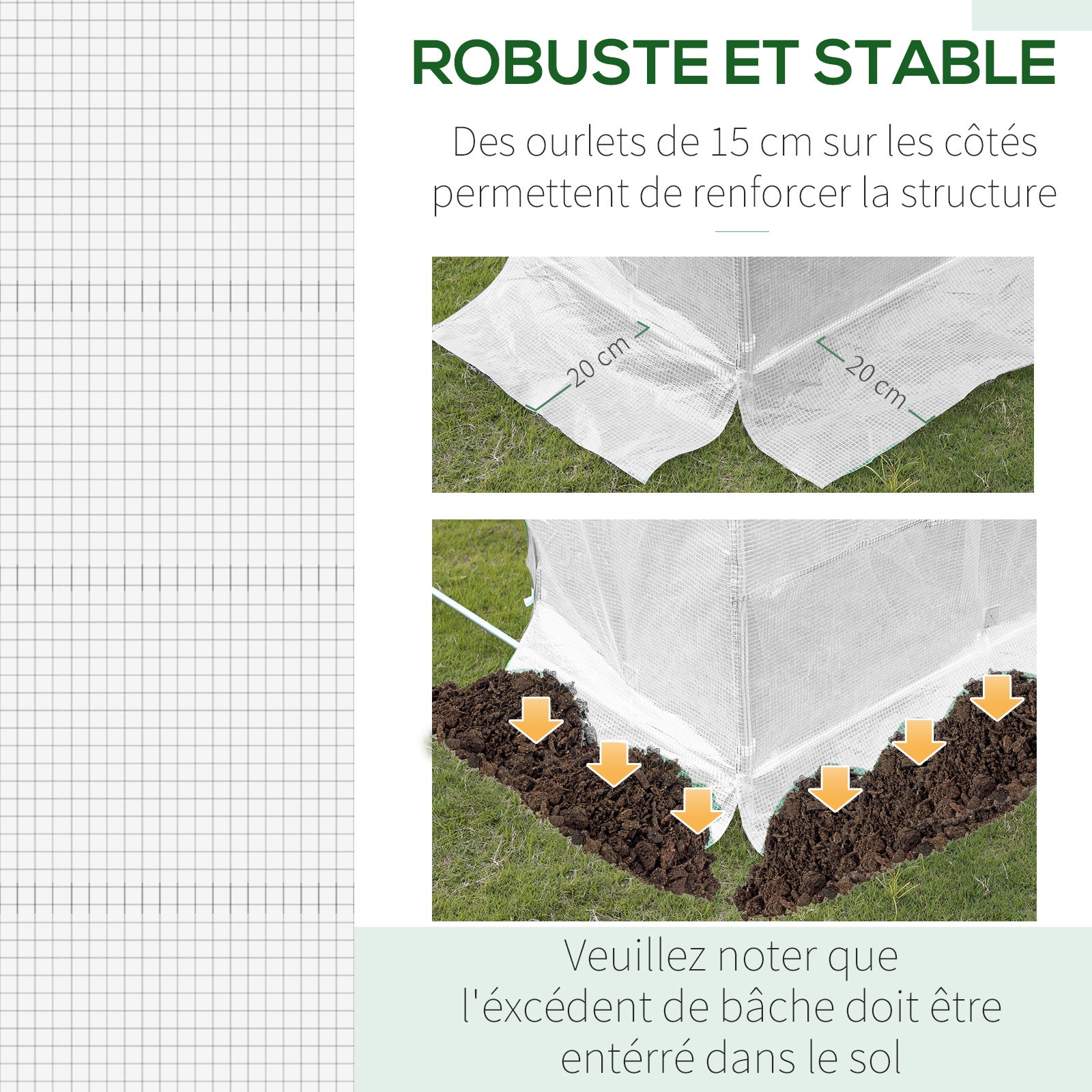 Bâche de Rechange Serre Tunnel 18 m², bâche 6L x 3l x 2H m PE Anti-UV imperméable 12 fenêtres + Porte Enroulable zippée - 7