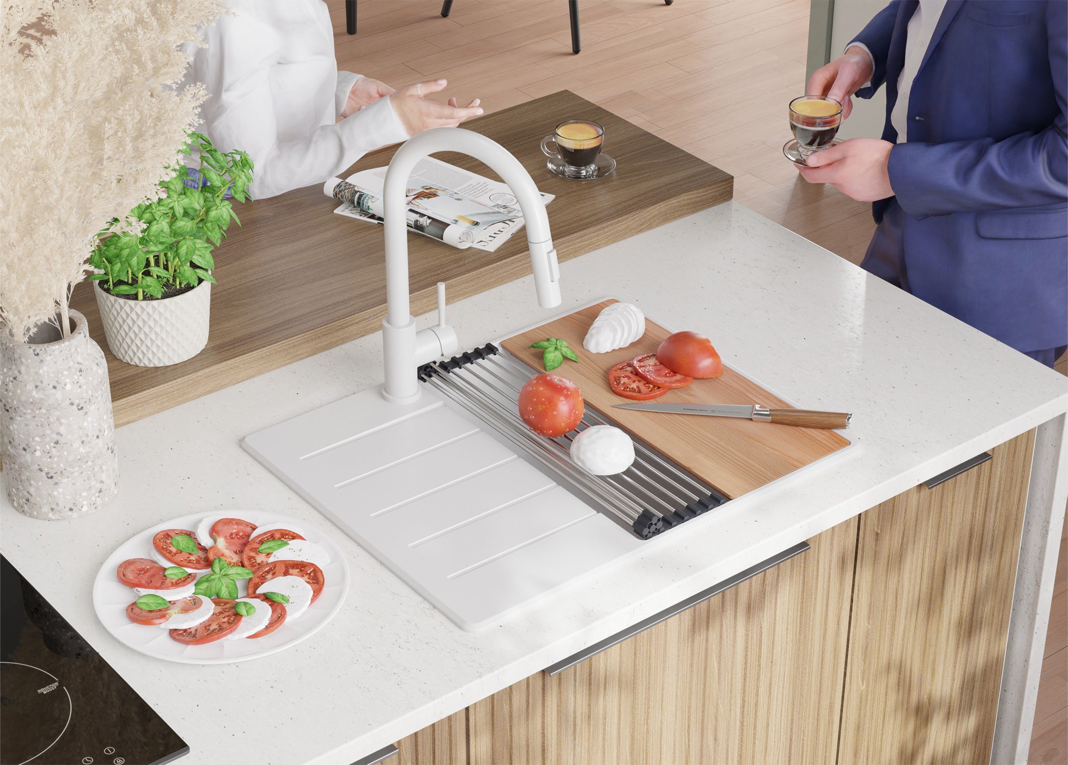 Lavandino da Cucina Bianco 62x50cm, Lavello in Granito a 1 vasca + Sifone Classico + Accessori, Lavabo da Cucina Incasso al mobile 45cm PRIMAGRAN - 3