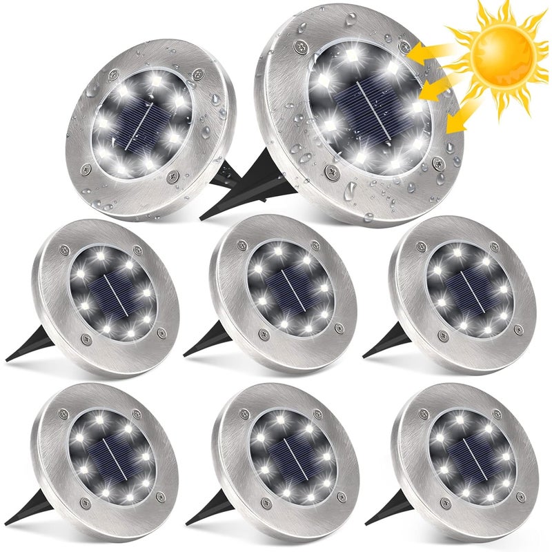 Lampy ogrodowe solarne, 8 diod LED, do ogrodu zewnętrznego, na patio, trawnik, białe światło, zestaw 8 szt.
