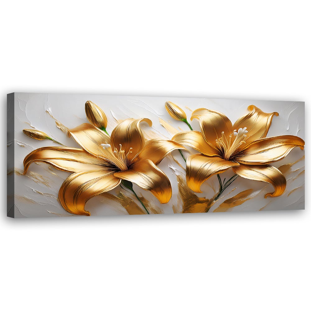 Obraz na płótnie, Glamour Złote Lilie Kwiaty Rośliny 120x40