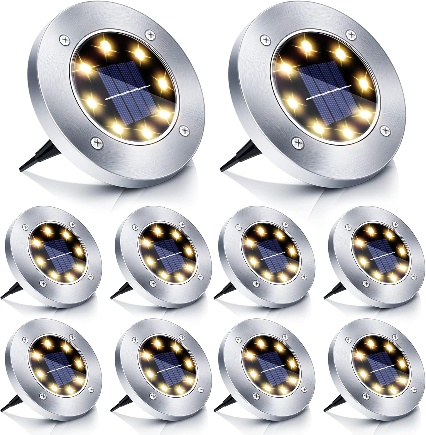 Lampy solarne ogrodowe, zestaw 10 lamp solarnych LED do ogrodu, wodoszczelne IP65, ciepła biel