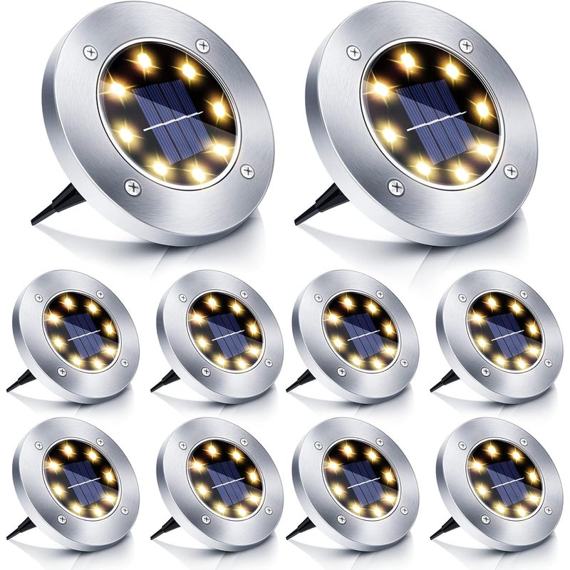 Lampy solarne ogrodowe, zestaw 10 lamp solarnych LED do ogrodu, wodoszczelne IP65, ciepła biel