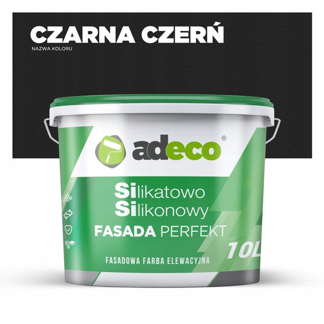 Farba Elewacyjna Silikatowo Silikonowa kolor black CZARNA CZERŃ 10l Adeco