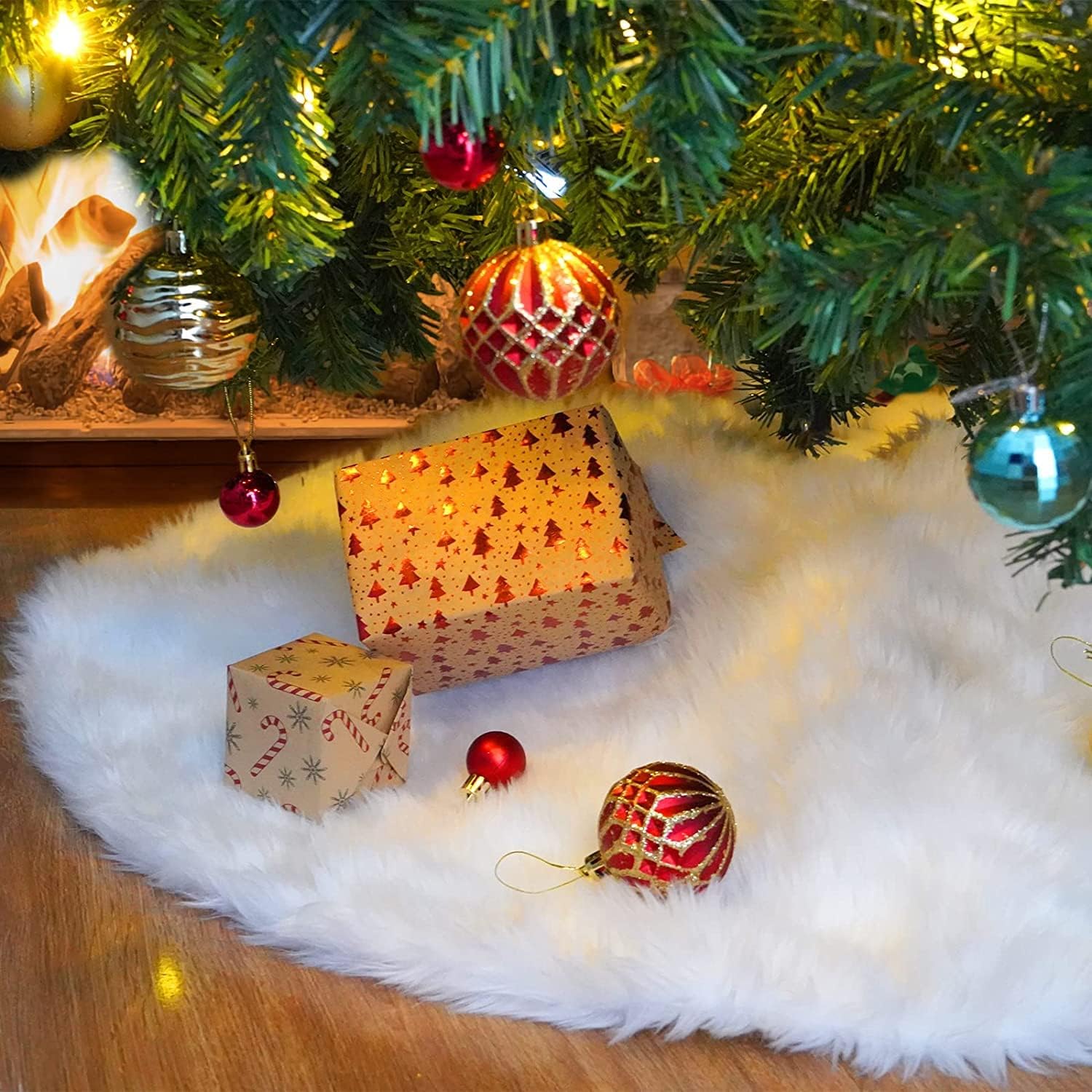 Spódnica na choinkę Noel 36 cali, pluszowa śnieżna mata pod choinkę, biała osłona na pień choinki na przyjęcie, dekoracja choinki (90 cm)